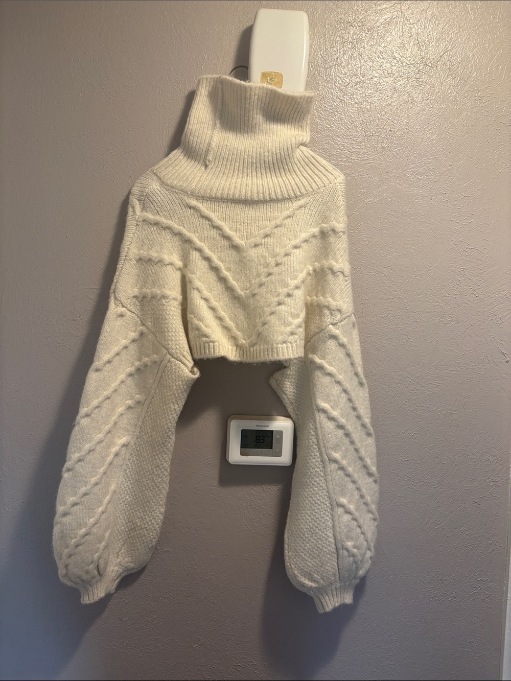 Free people Cropped Turtleneck Cable Knit Sweater - Cream